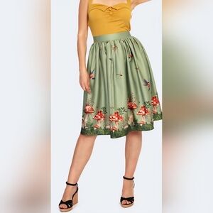 Voodoo Vixen Green Woodland Toadstool Womens Full Midi Skirt Fairycore Whimsy